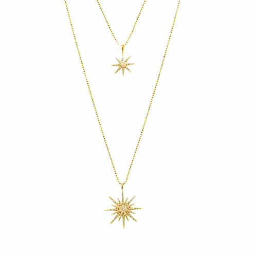 Two layered diamonds jewelry stars pendant necklaces for women